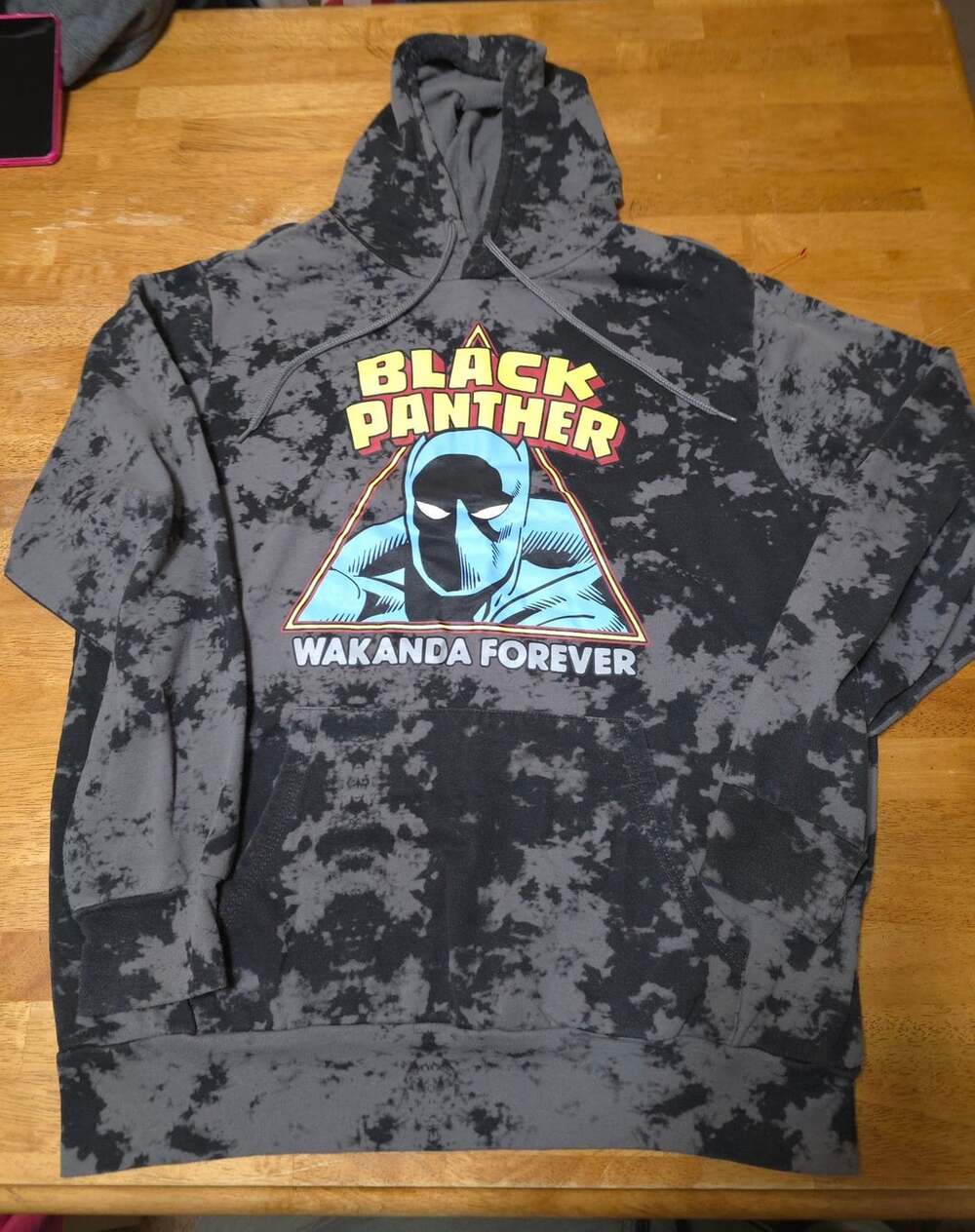 Marvel Black Panther Wakanda Forever Hoodie Size L Charcoal Tie Dye